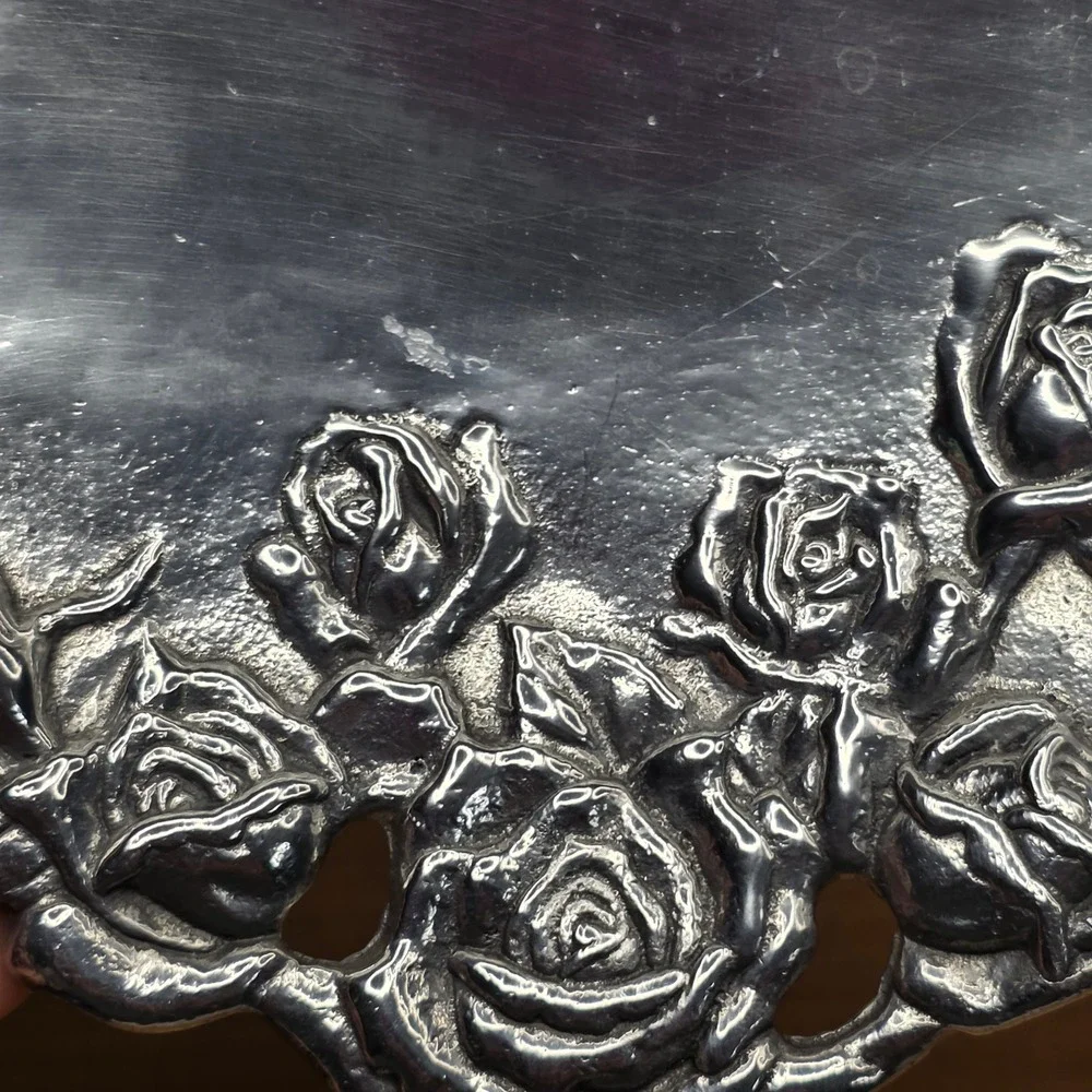 Vintage Arthur Court‎ California Rose Heart Tray Silver 1993 Aluminum With Box